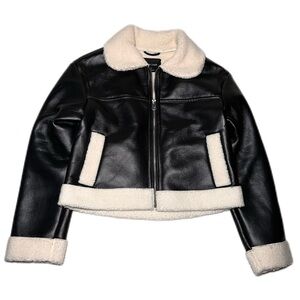 Black and Cream Faux Leather Jacket
